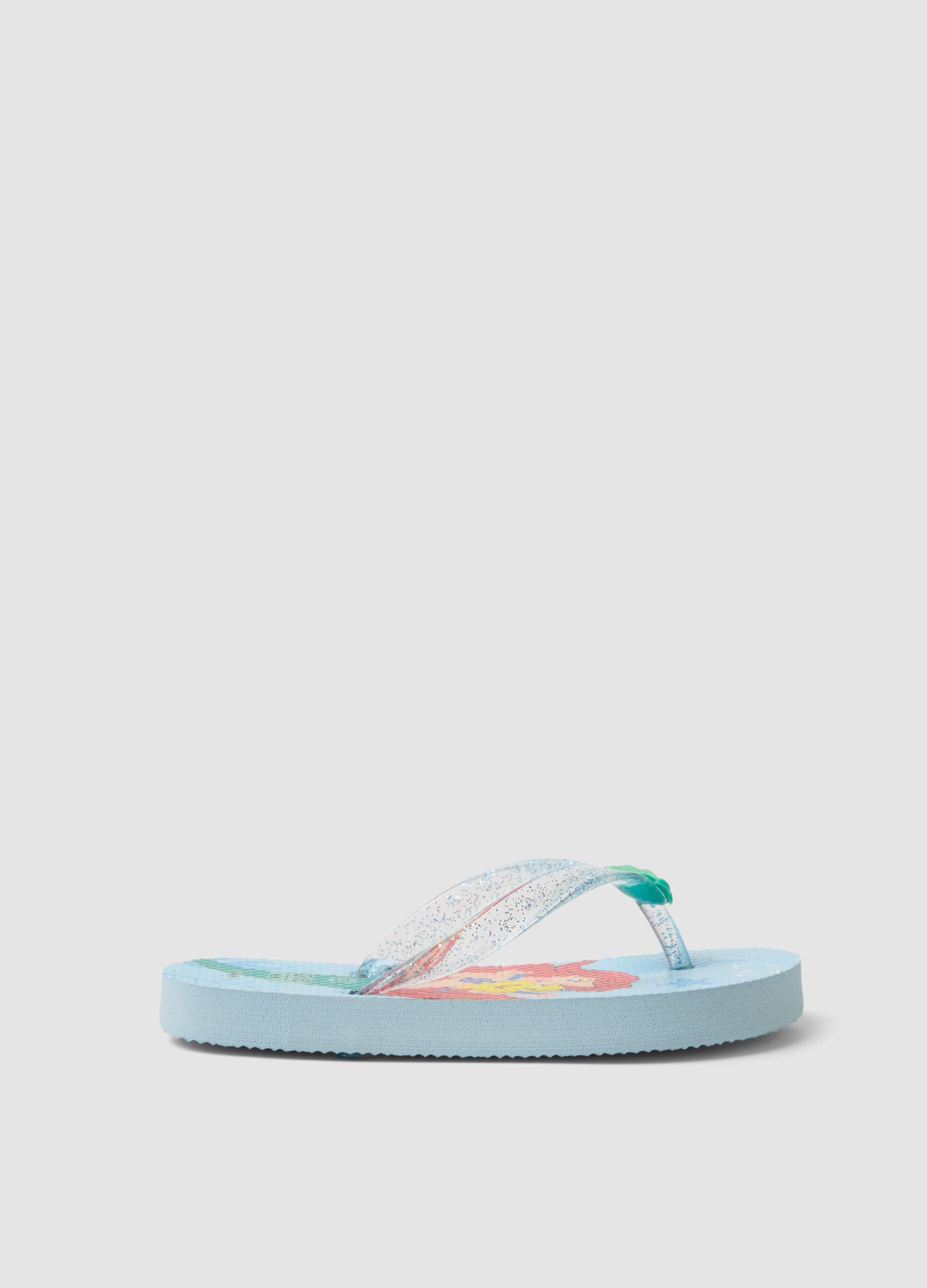 Blue beach flip-flops with Ariel graphic