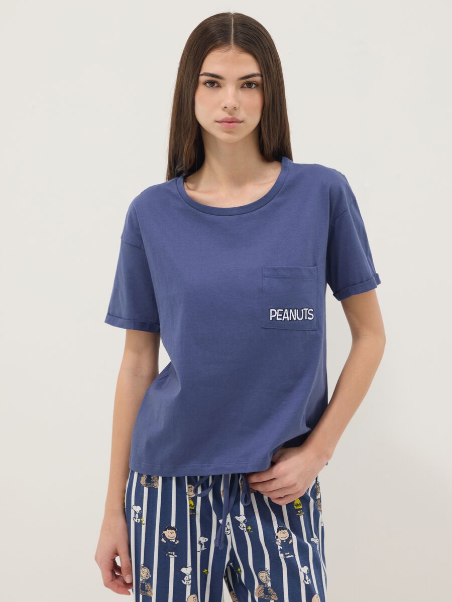 Blue pure cotton regular fit pyjamas with Peanuts prints_1