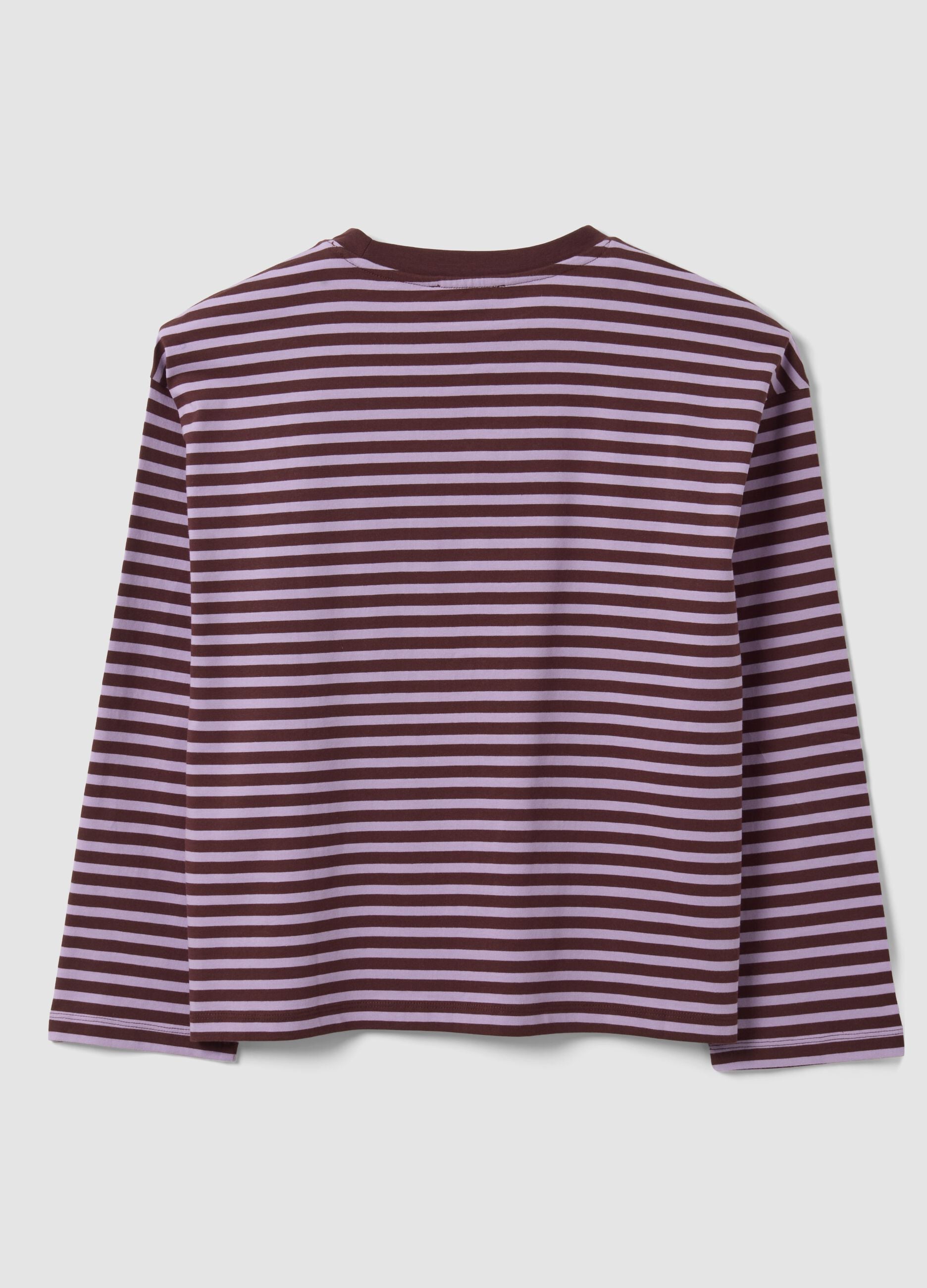 Purple striped pure cotton T-shirt with crew neck, relaxed fit