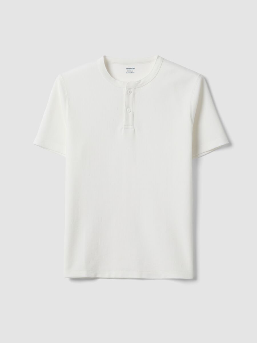 White short sleeve T-shirt regular fit with henley collar_4