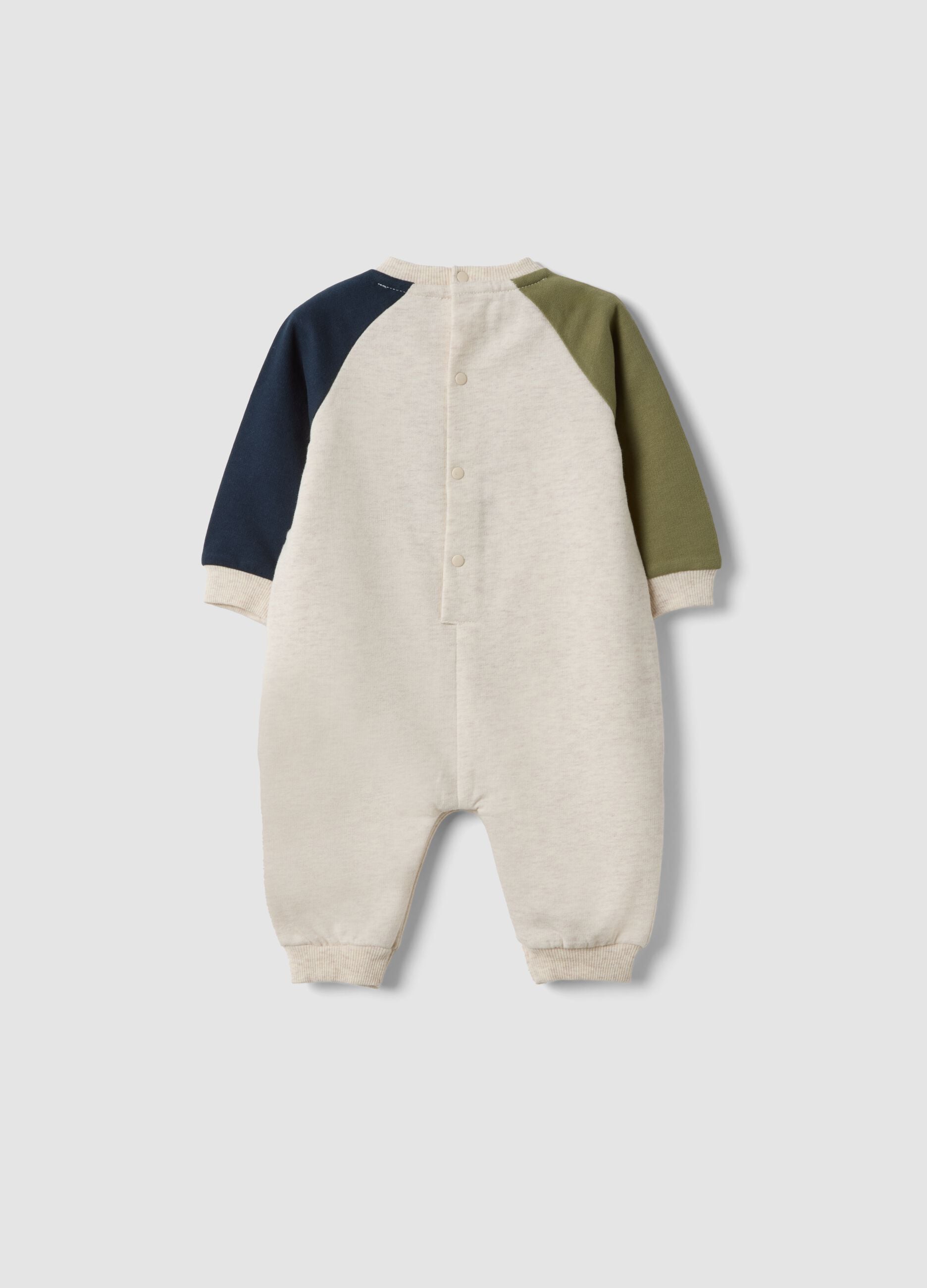 Beiger Baby-Strampler aus reiner Bio-Baumwolle mit Dinosaurier-Print