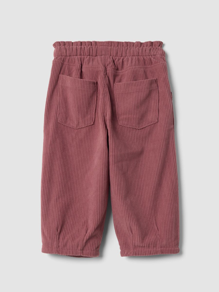 Pink corduroy trousers with elasticated waistband_1