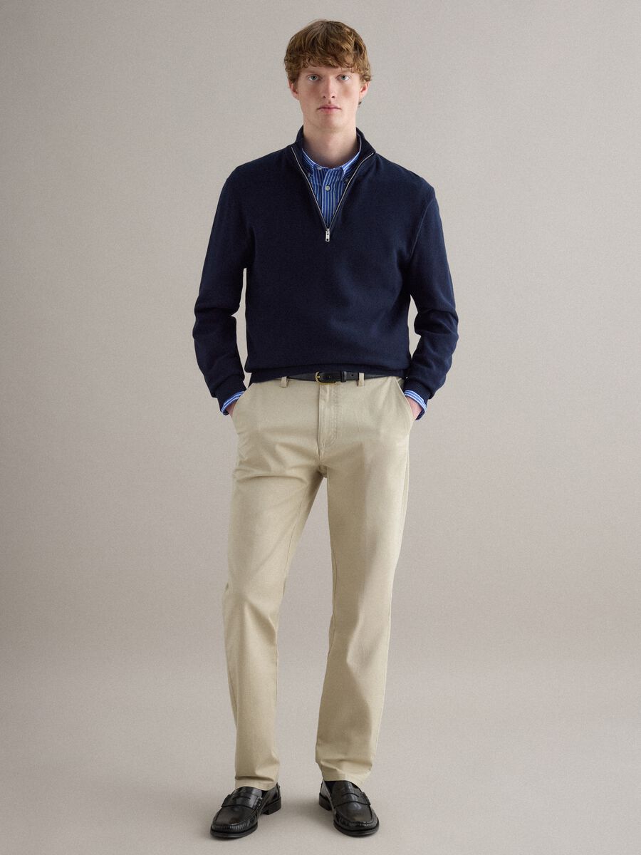 Beige Slim Fit Stretch Cotton Chino Trousers_1