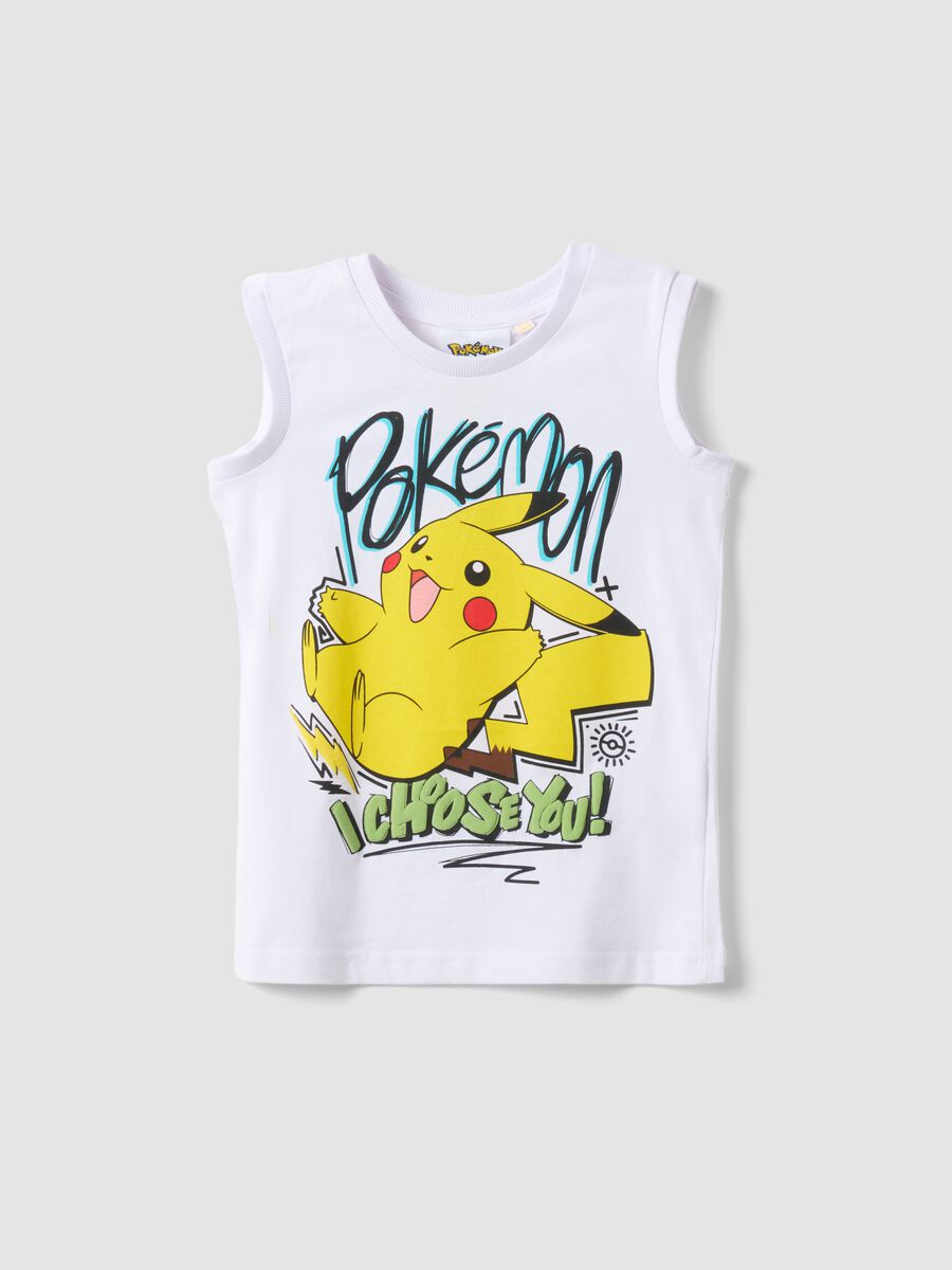Child's white pure cotton tank top oversized fit with Pikachu_0