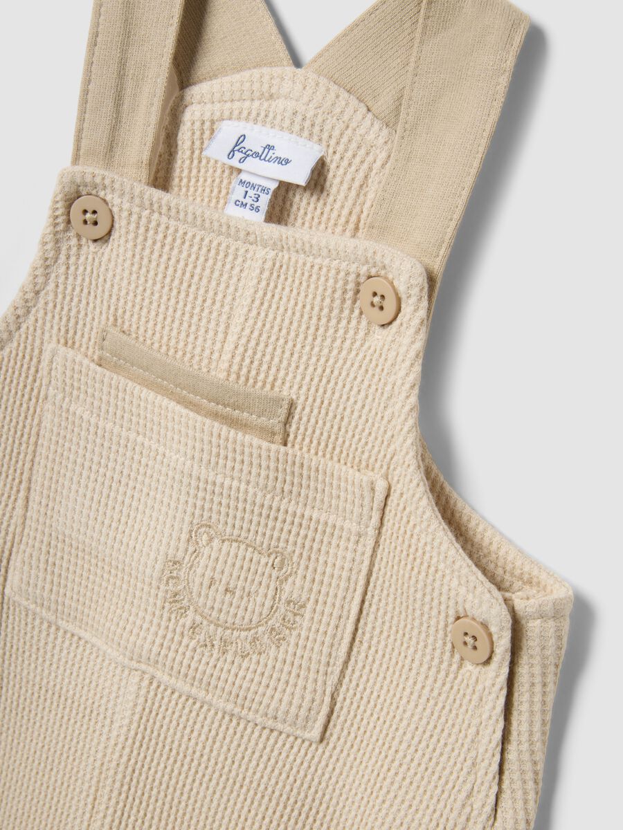 Beige Baby-Latzhose aus reiner Baumwolle, Regular Fit mit Stickerei_2