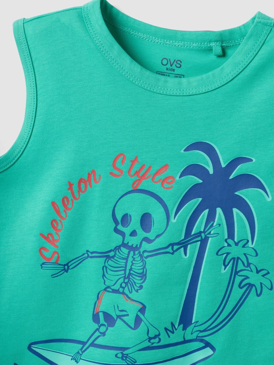 Green pure cotton vest top with surf print_2