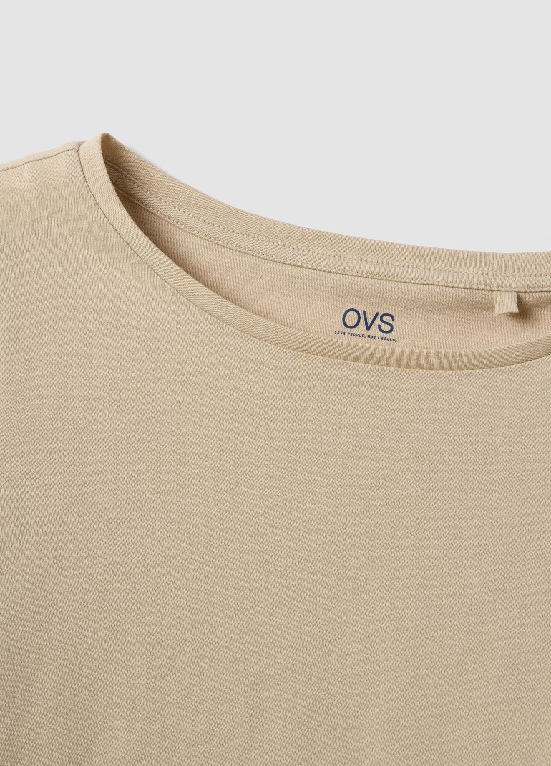 Beige short-sleeved pure cotton T-shirt