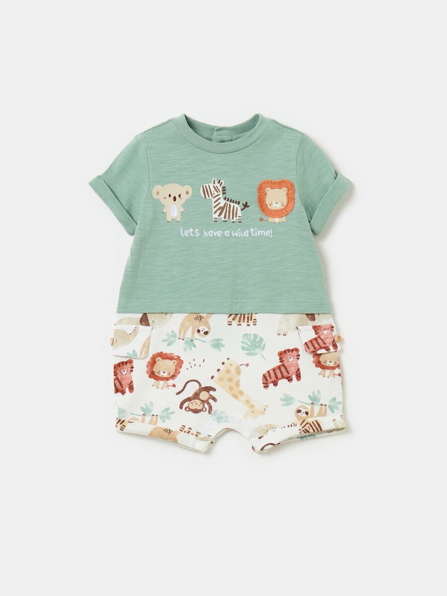 Organic cotton romper suit with embroidery and print_0