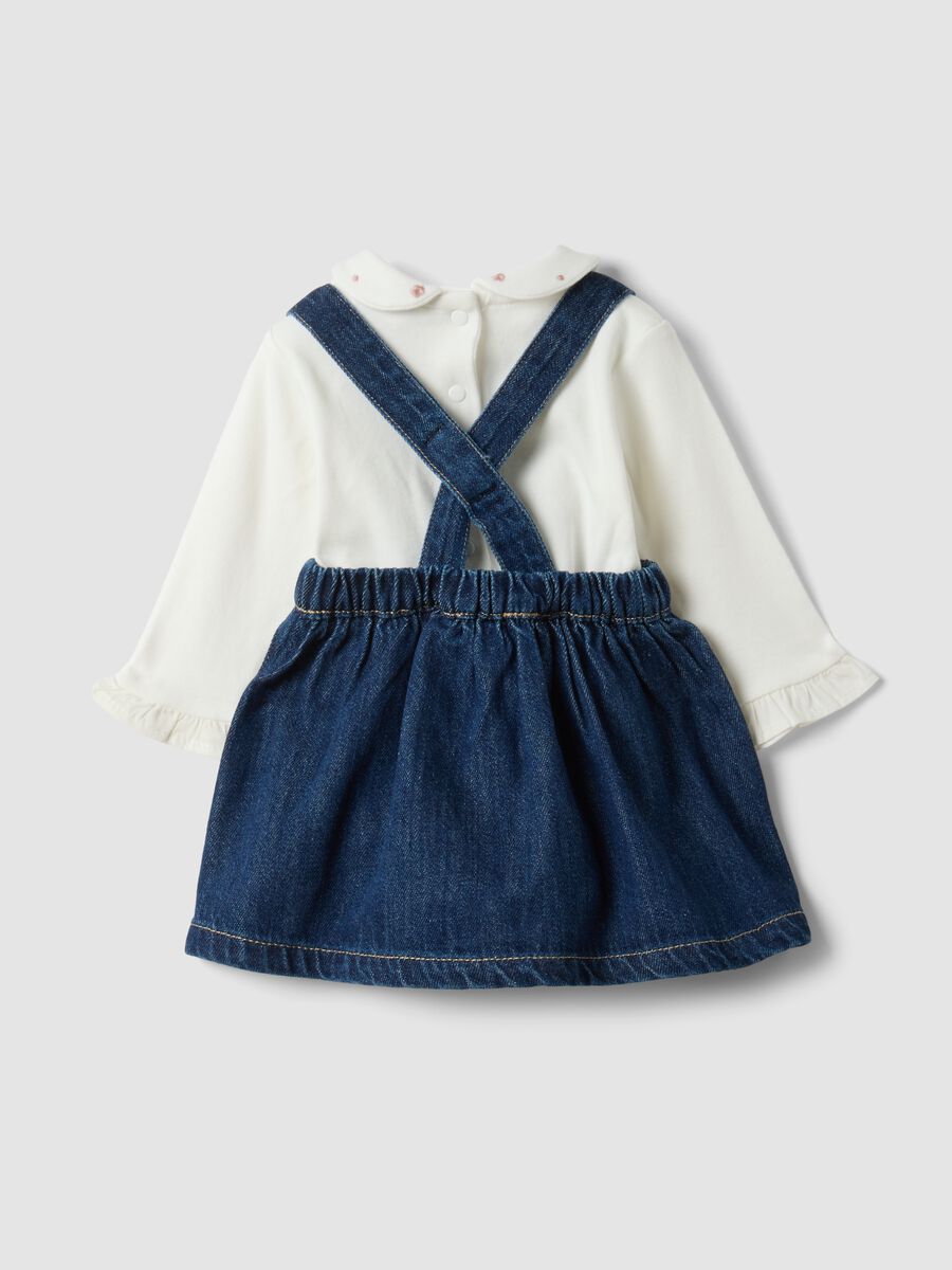 Blue and white cotton-viscose blend set with classic collar for baby girl_1