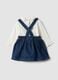 Blue and white cotton-viscose blend set with classic collar for baby girl_1