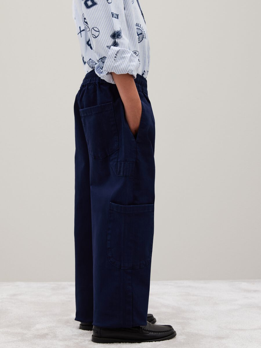 Blue stretch cotton kids' baggy trousers_3