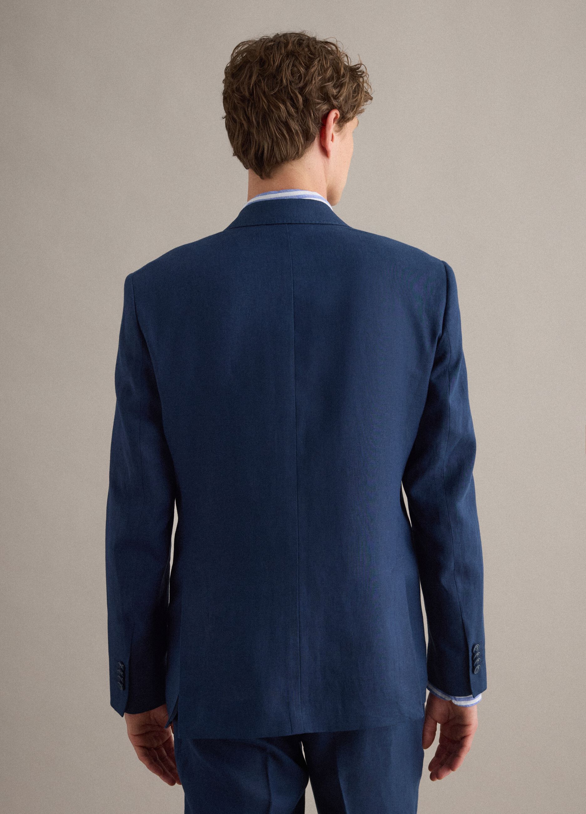 Blue pure linen slim-fit blazer