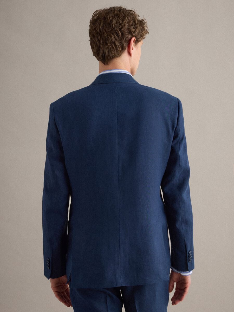 Blazer azul slim fit em linho puro_3