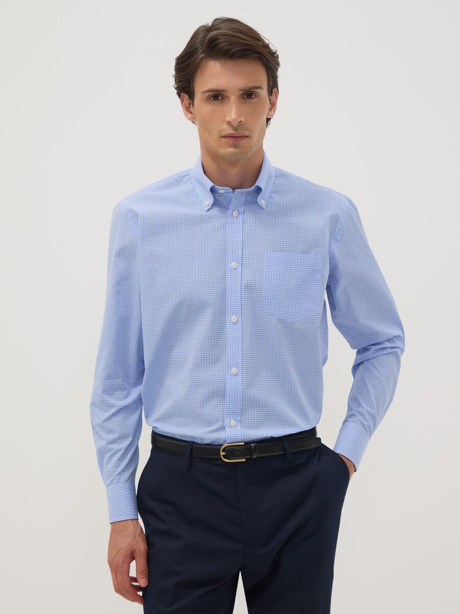 Light blue cotton-blend shirt with button-down collar, easy-iron, regular fit_0