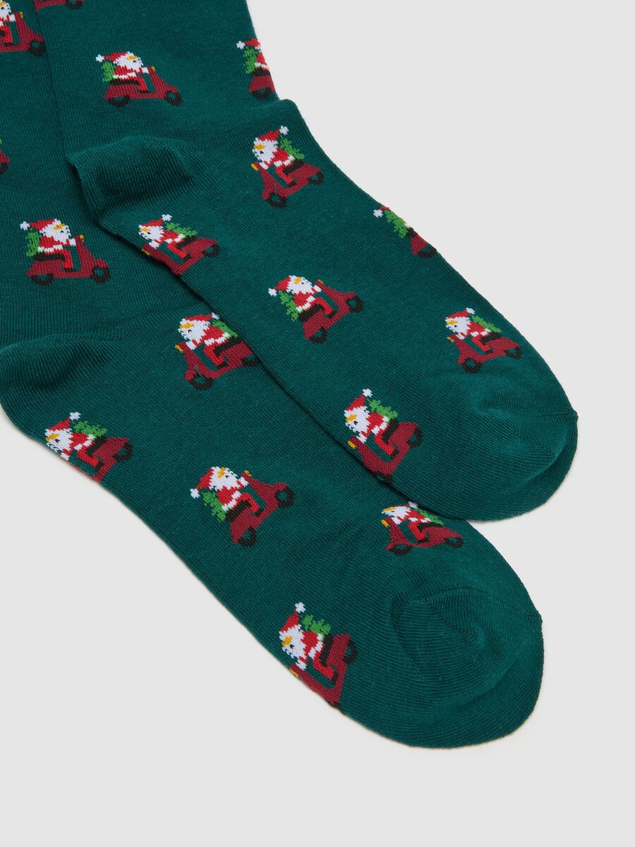 Green cotton blend Christmas long socks_1
