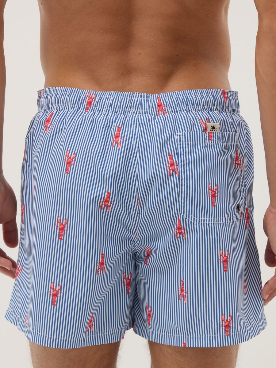 Blue striped swim shorts with lobster print_2
