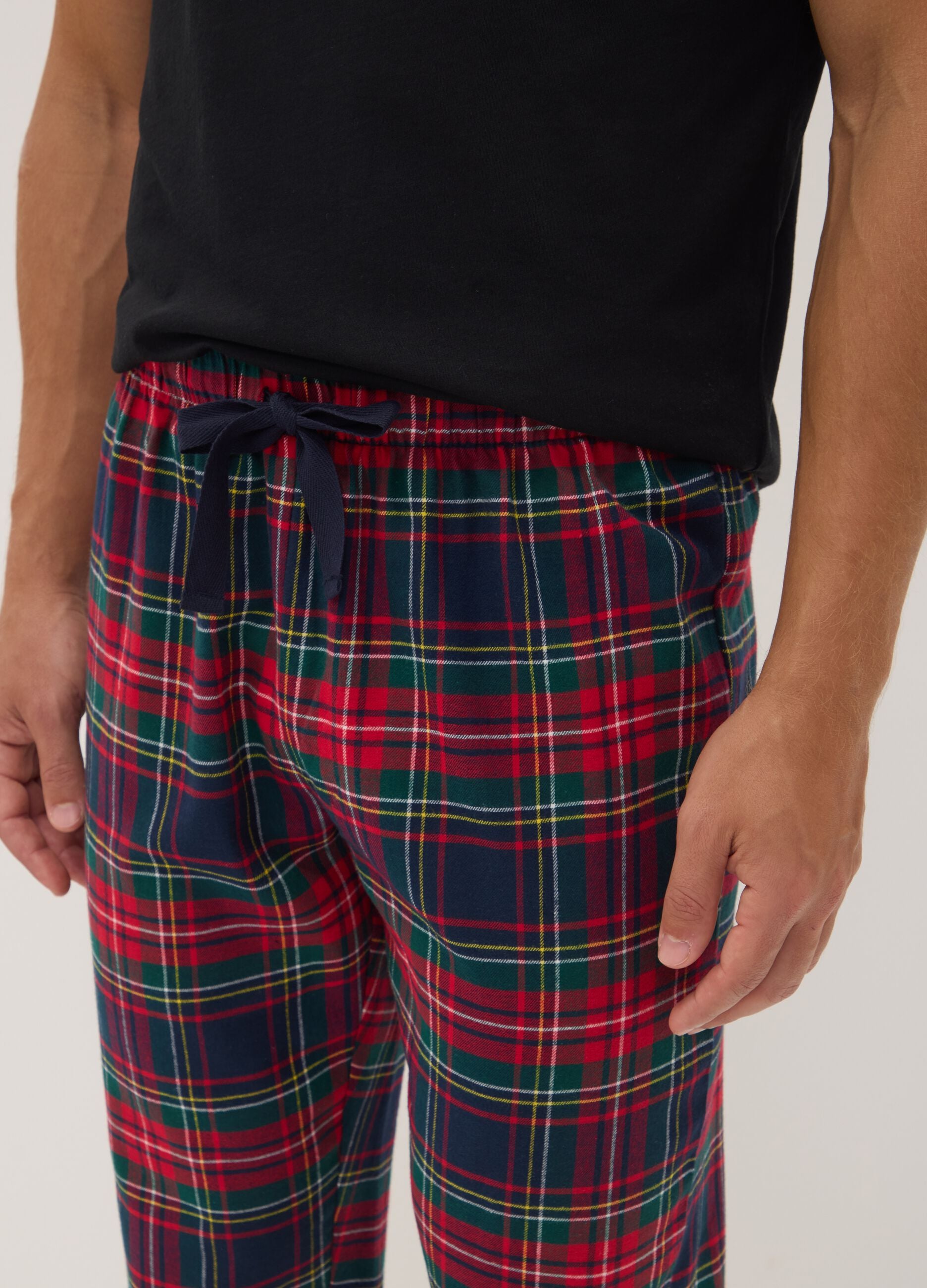 Red checked organic cotton flannel pyjama trousers