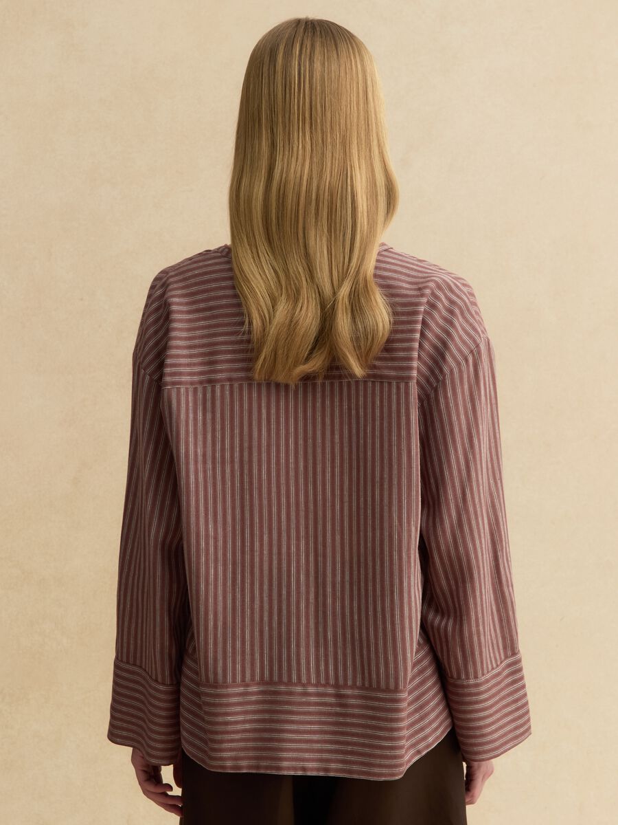 Regular Fit mehrfarbig gestreiftes Leinen-Mischgewebe-Hemd mit Stehkragen_3