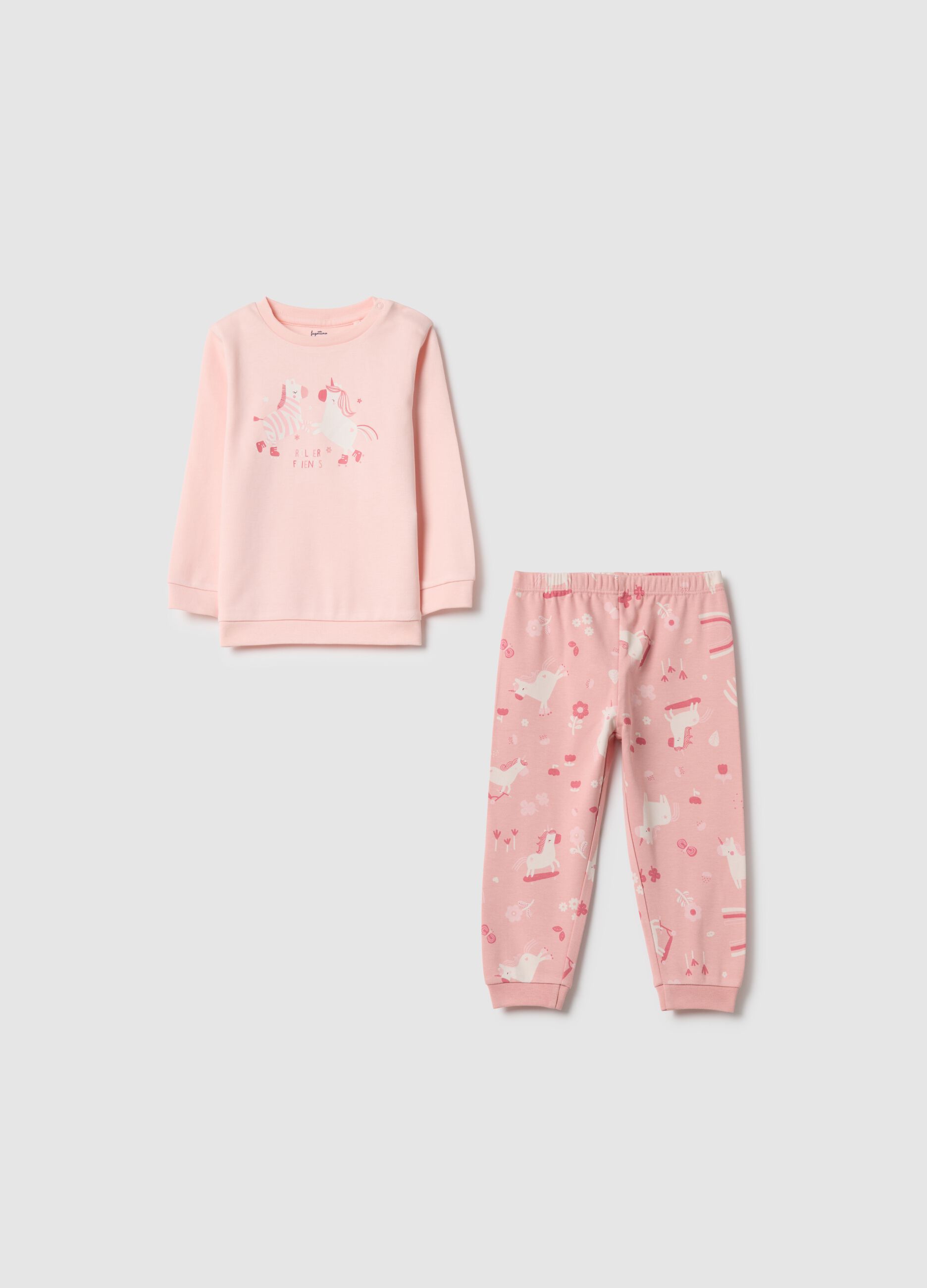 Baby girl's long pink pyjamas in pure cotton with unicorns, regular fit