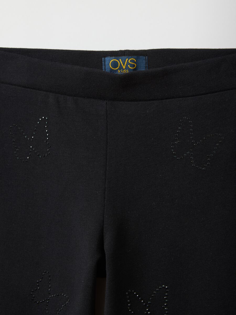 Girls' black slim fit stretch cotton leggings with decorations_2