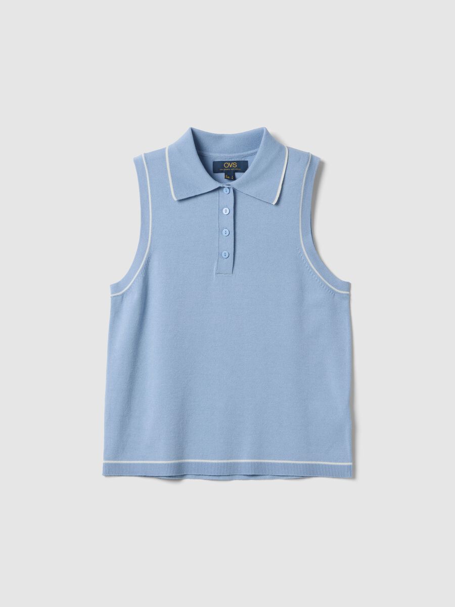 Sleeveless light blue viscose blend polo slim fit with buttons_0