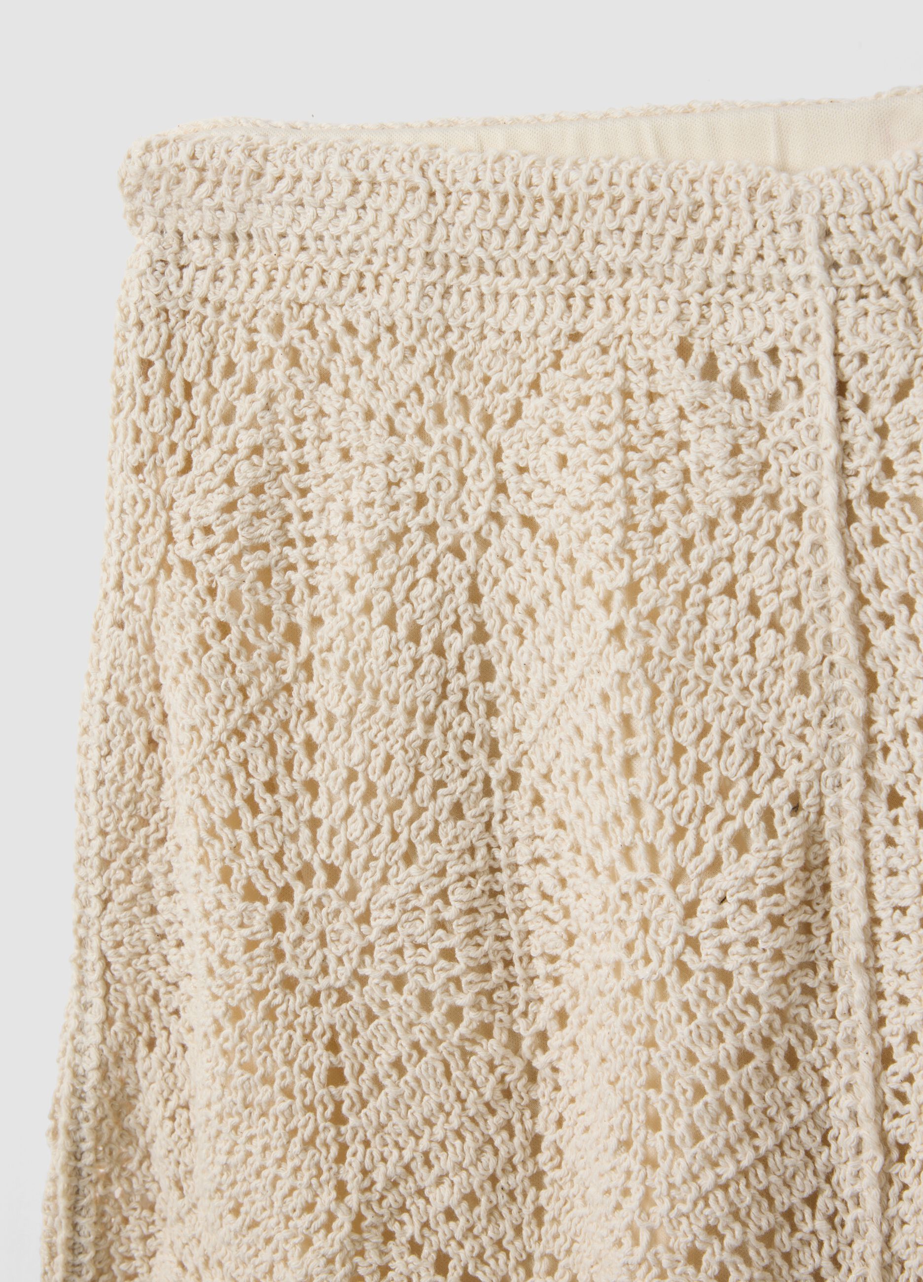 Beige crochet skirt in pure cotton, regular fit