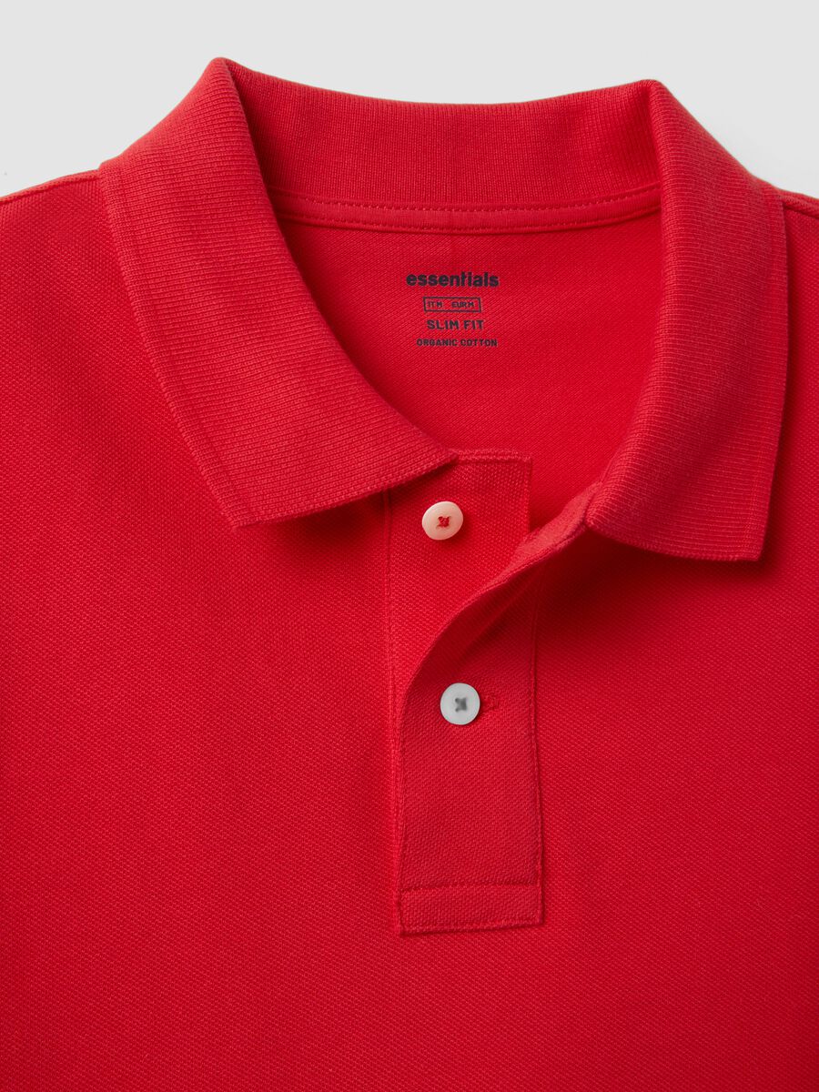 Slim fit pure cotton red short sleeve polo shirt_5