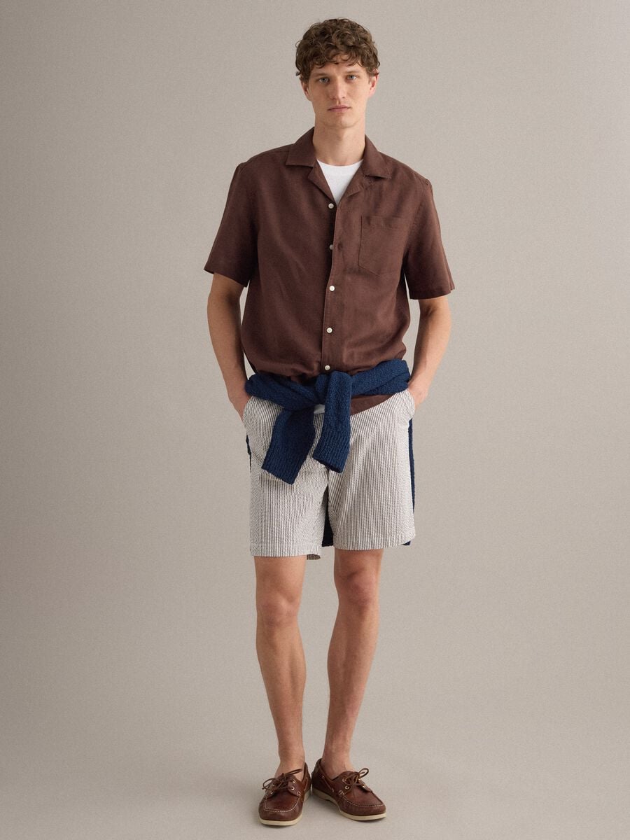 Multicolour striped regular-fit stretch cotton shorts_0