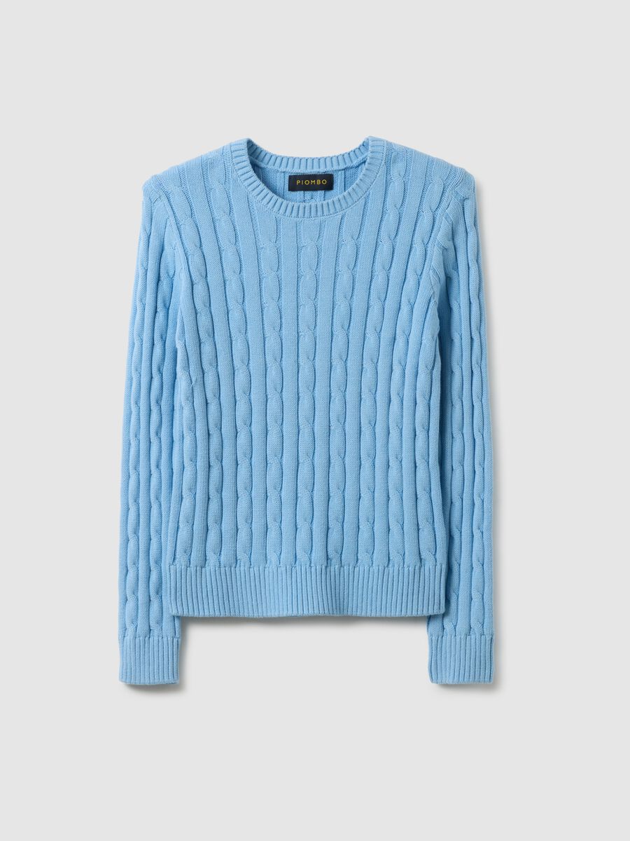 Blue pure cotton regular fit sweater with cable knit_4