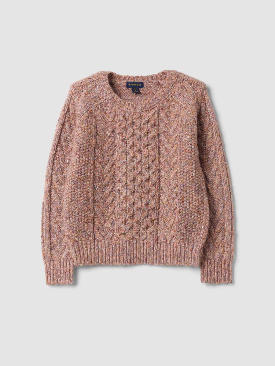 Pink cable-knit wool-blend jumper with crew neck, regular fit_0