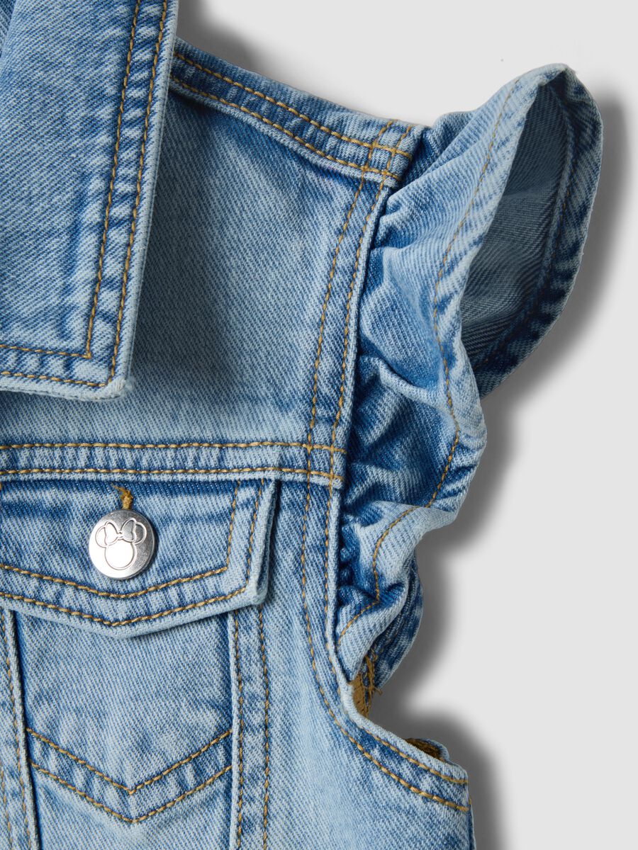 Regular fit blue denim vest for girls with Minnie, made of pure cotton_3