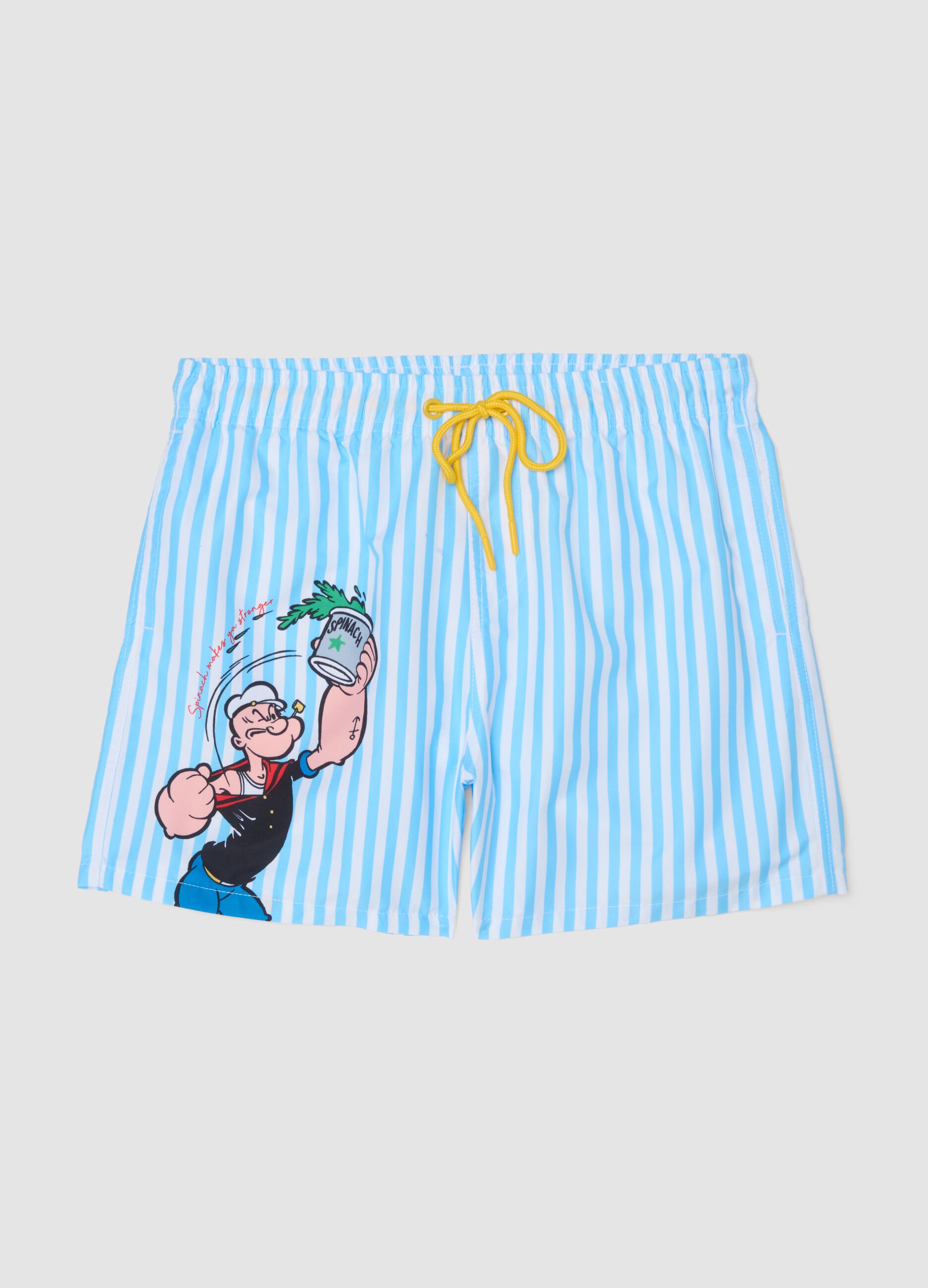 Mehrfarbig gestreifte Badehose mit Popeye-Motiv