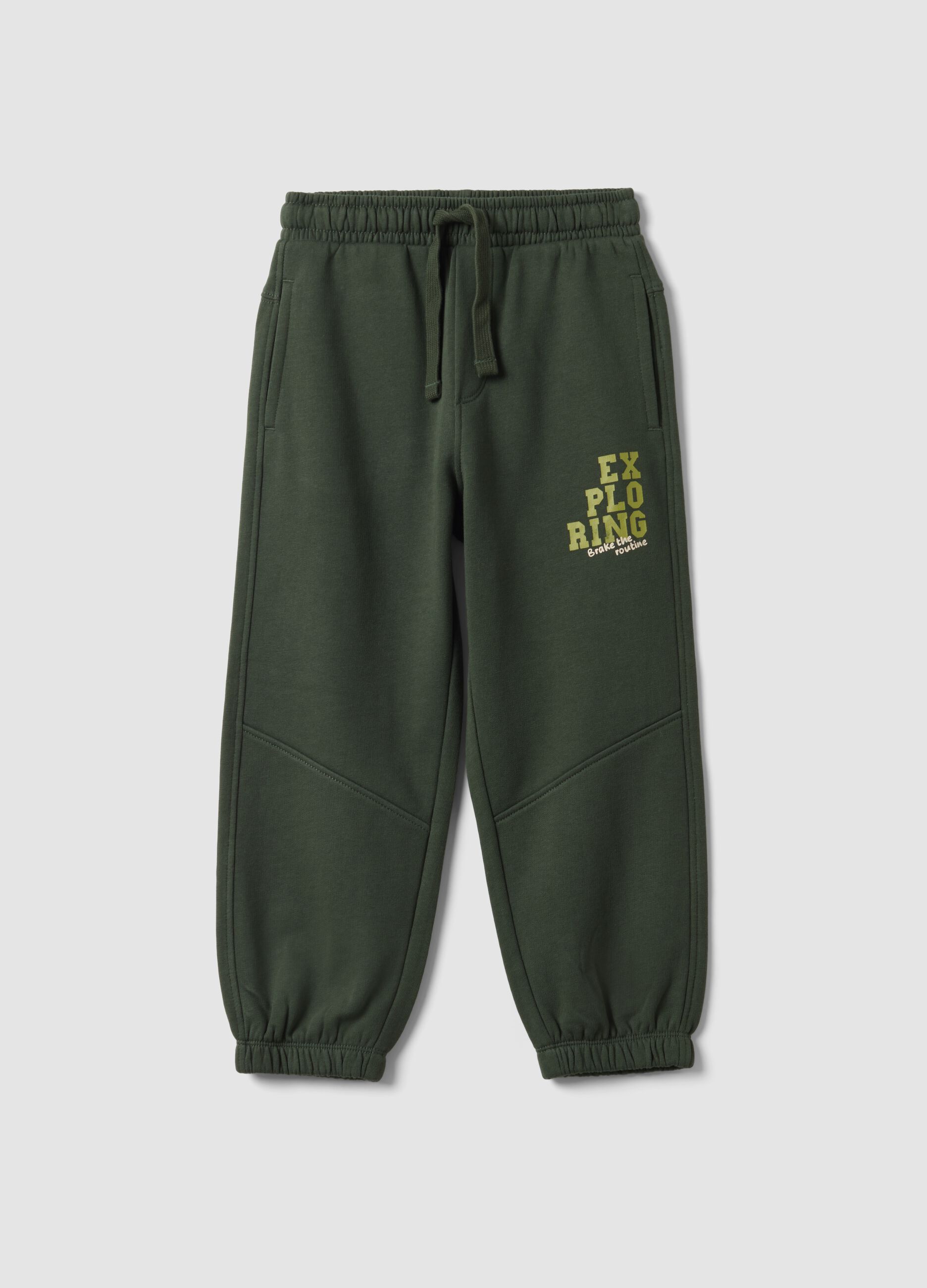 Green pure cotton fleece over-fit jogger trousers