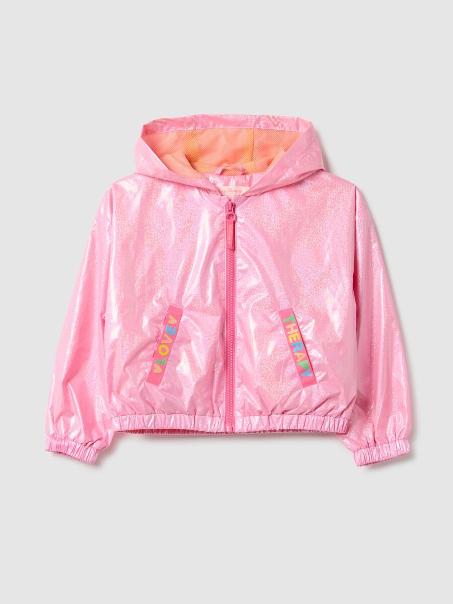 Giacca glitterata rosa con cappuccio da bambina regular fit_0