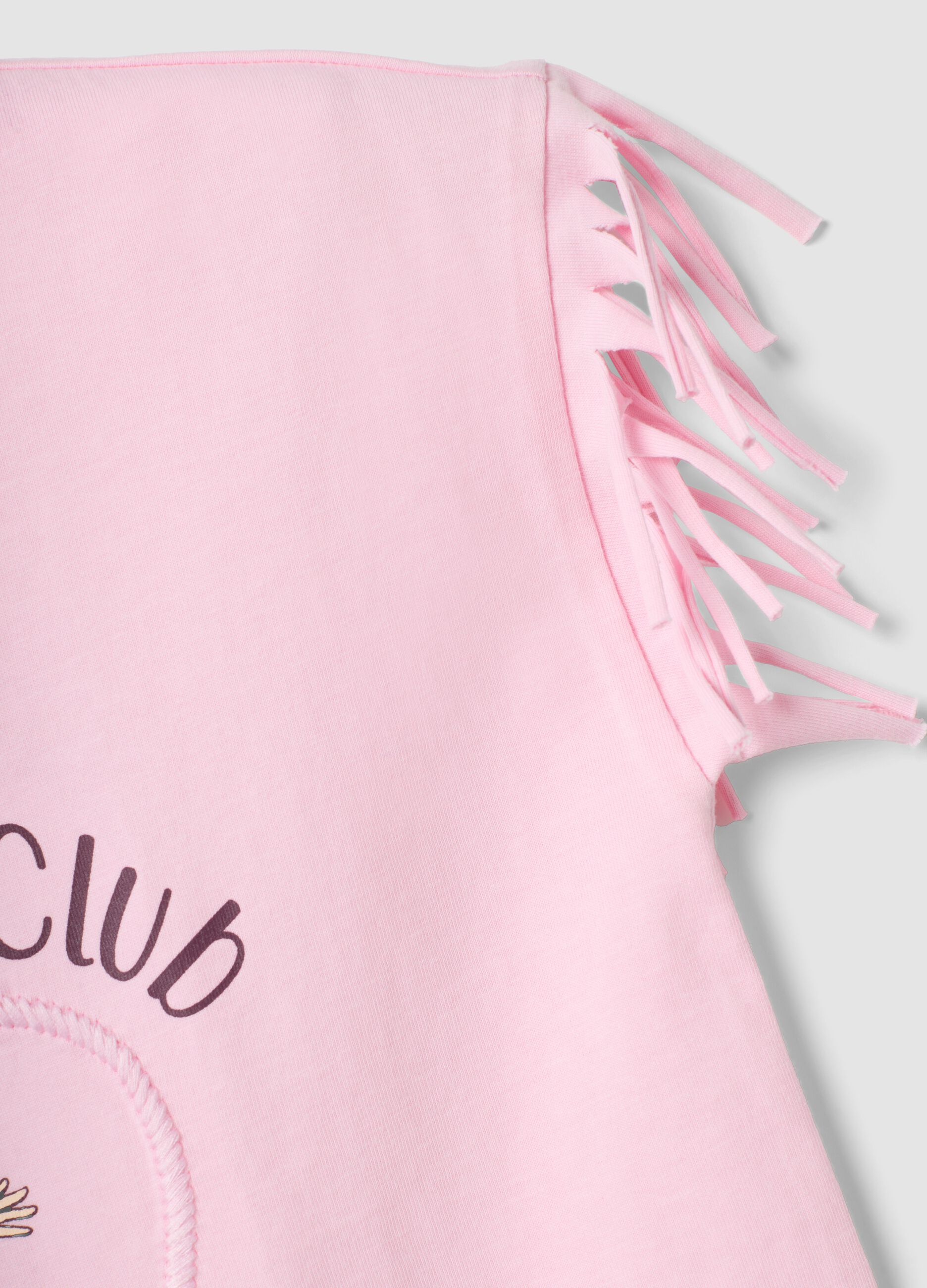 Pink pure cotton T-shirt with fringed sleeves and Toy Story print
