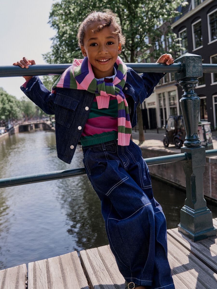 Jean baggy bleu en coton pur pour fille_0