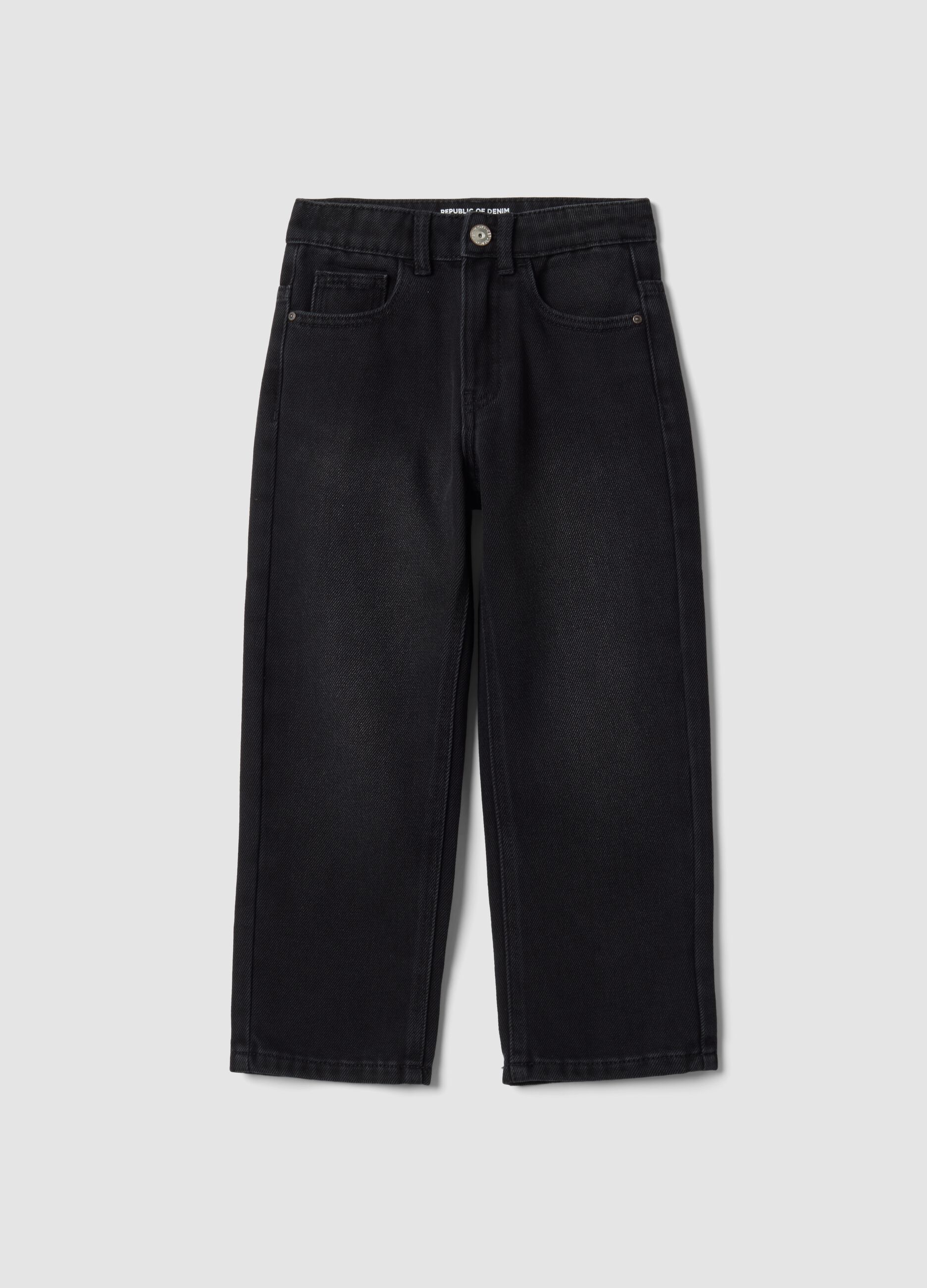 Jeans neri wide leg in misto cotone e viscosa per bambino