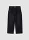 Jeans neri wide leg in misto cotone e viscosa per bambino_0