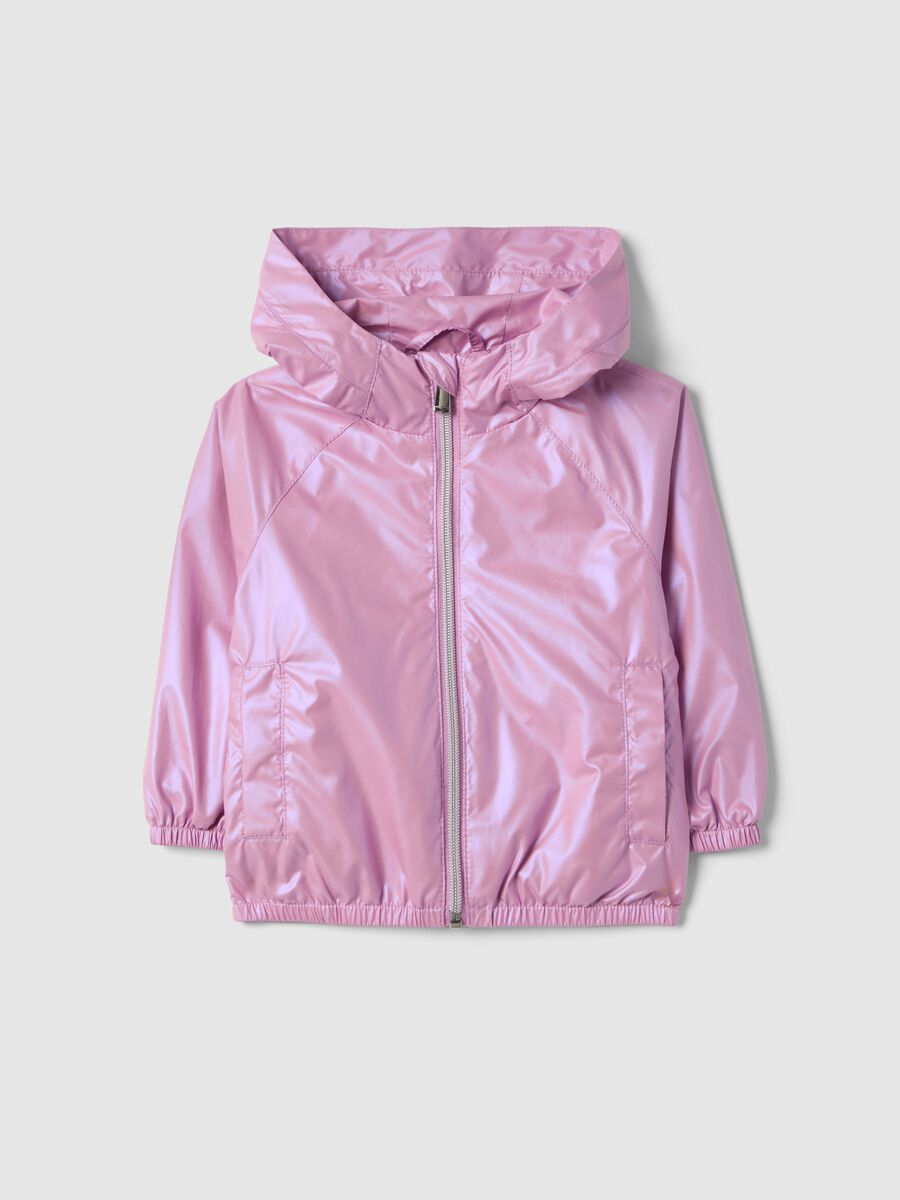 Pink waterproof girl's jacket regular fit with zip and hood_0