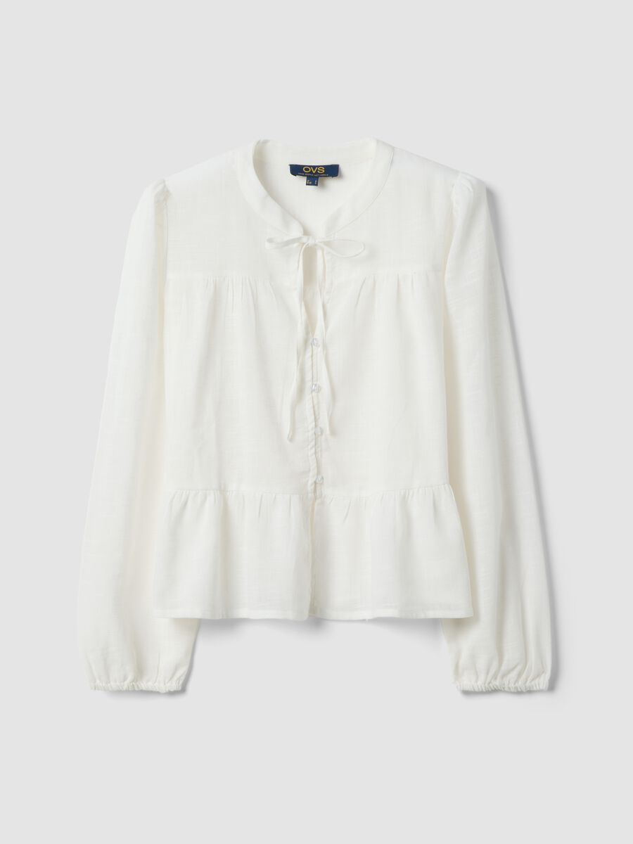 White pure cotton tie-front shirt, regular fit_4
