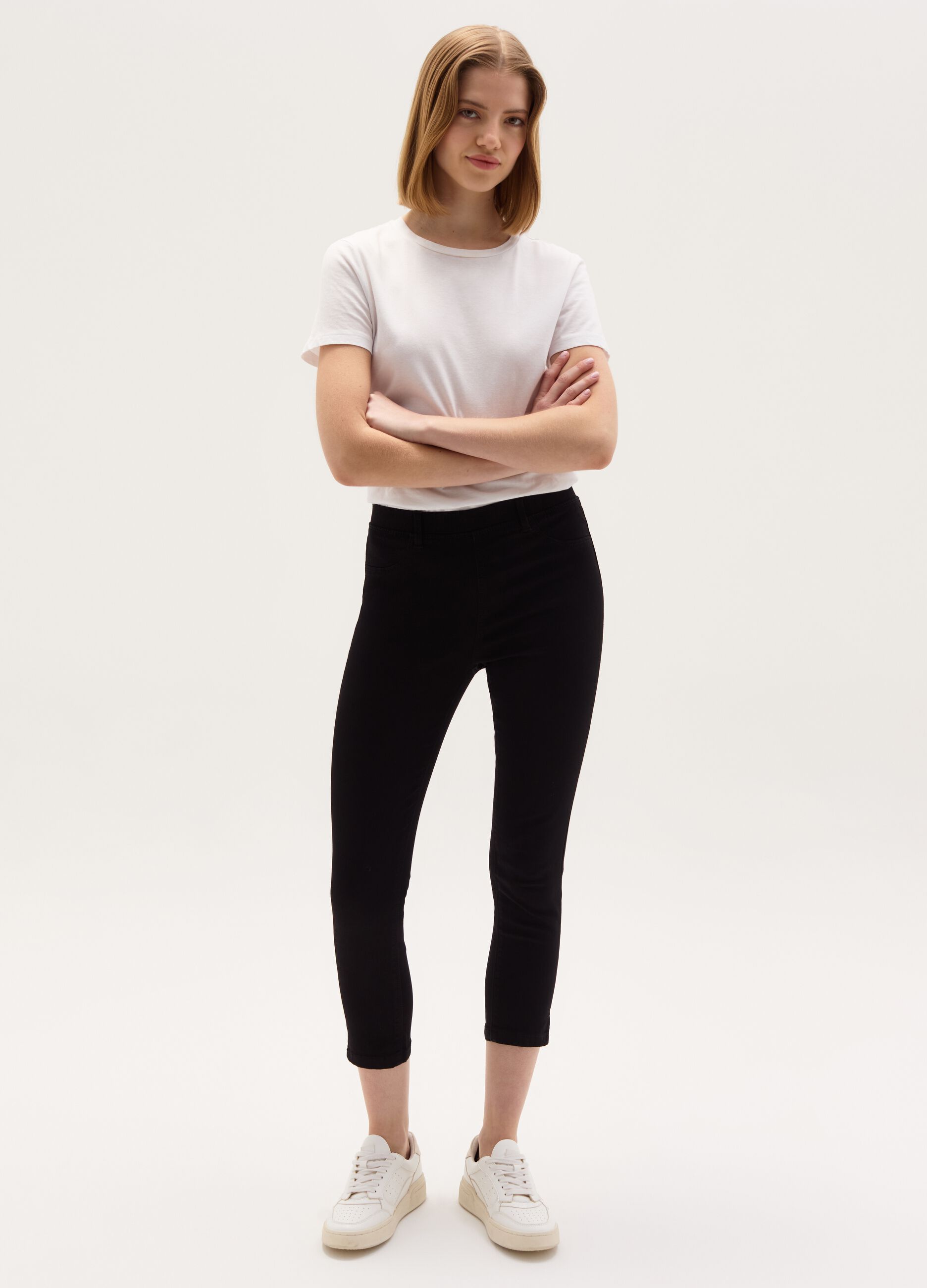 Jeggings crop skinny fit con spacchetti
