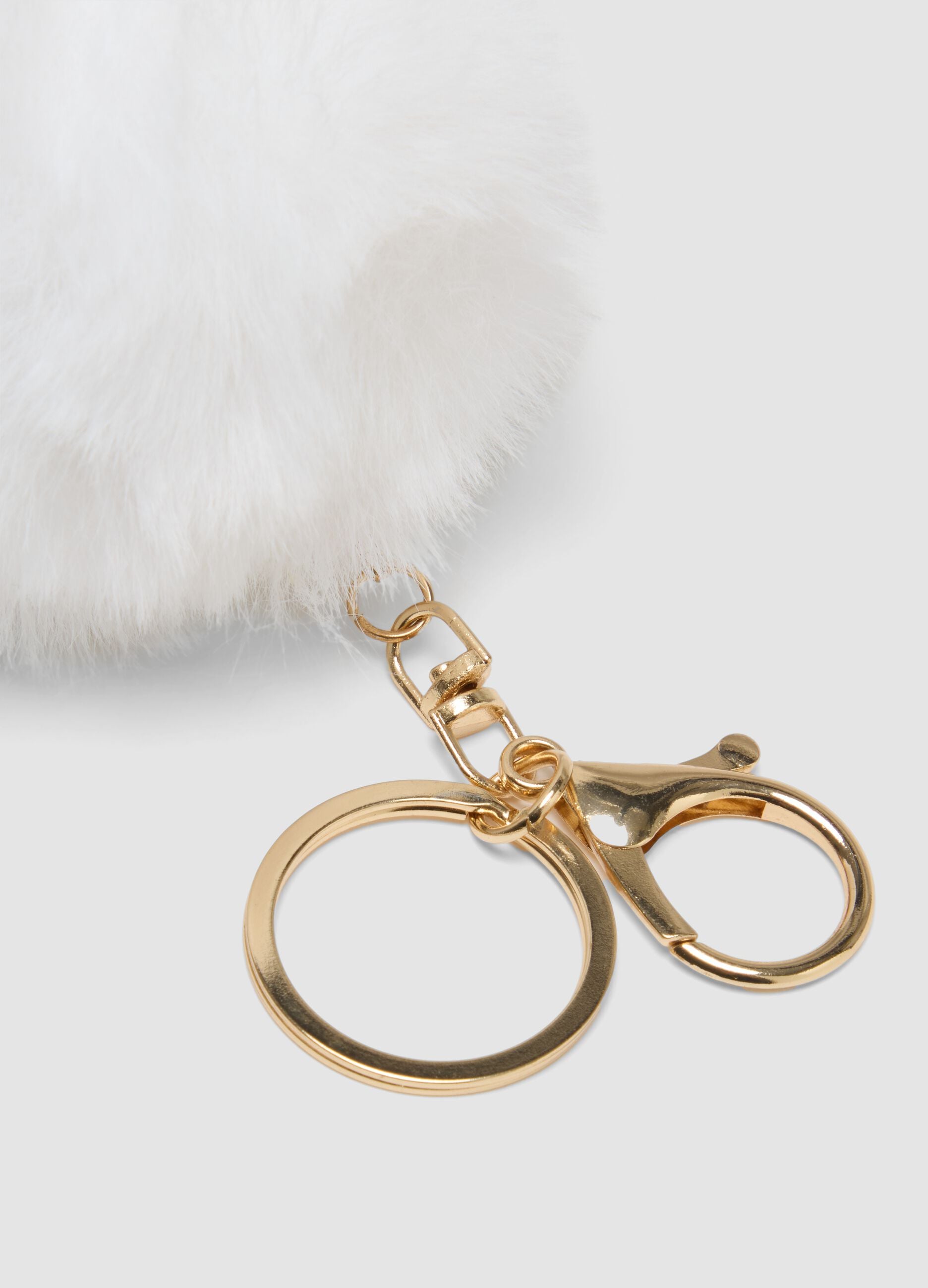 Portachiavi bianco con pompon e gattino per bambina