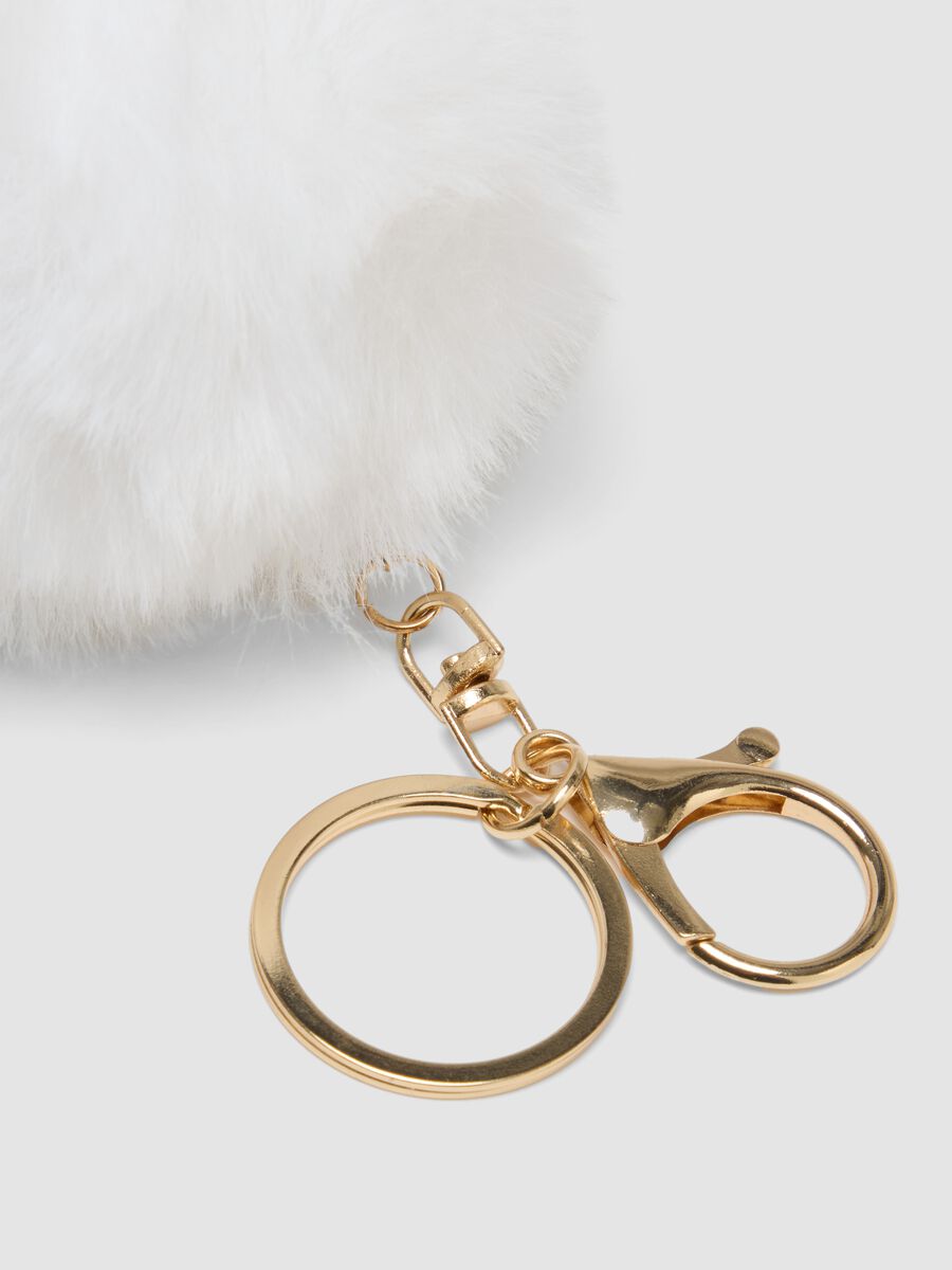Portachiavi bianco con pompon e gattino per bambina_2