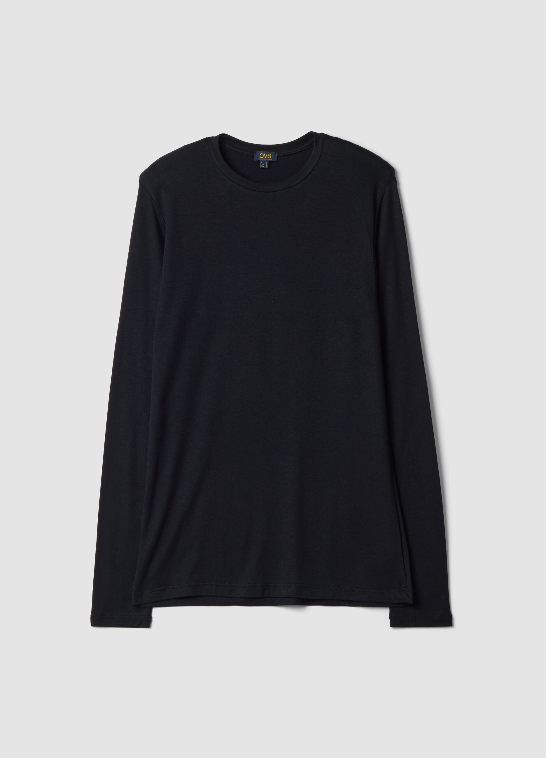 Schwarzes Rundhals-T-Shirt aus elastischem Modal- und Kaschmirmix, Regular Fit