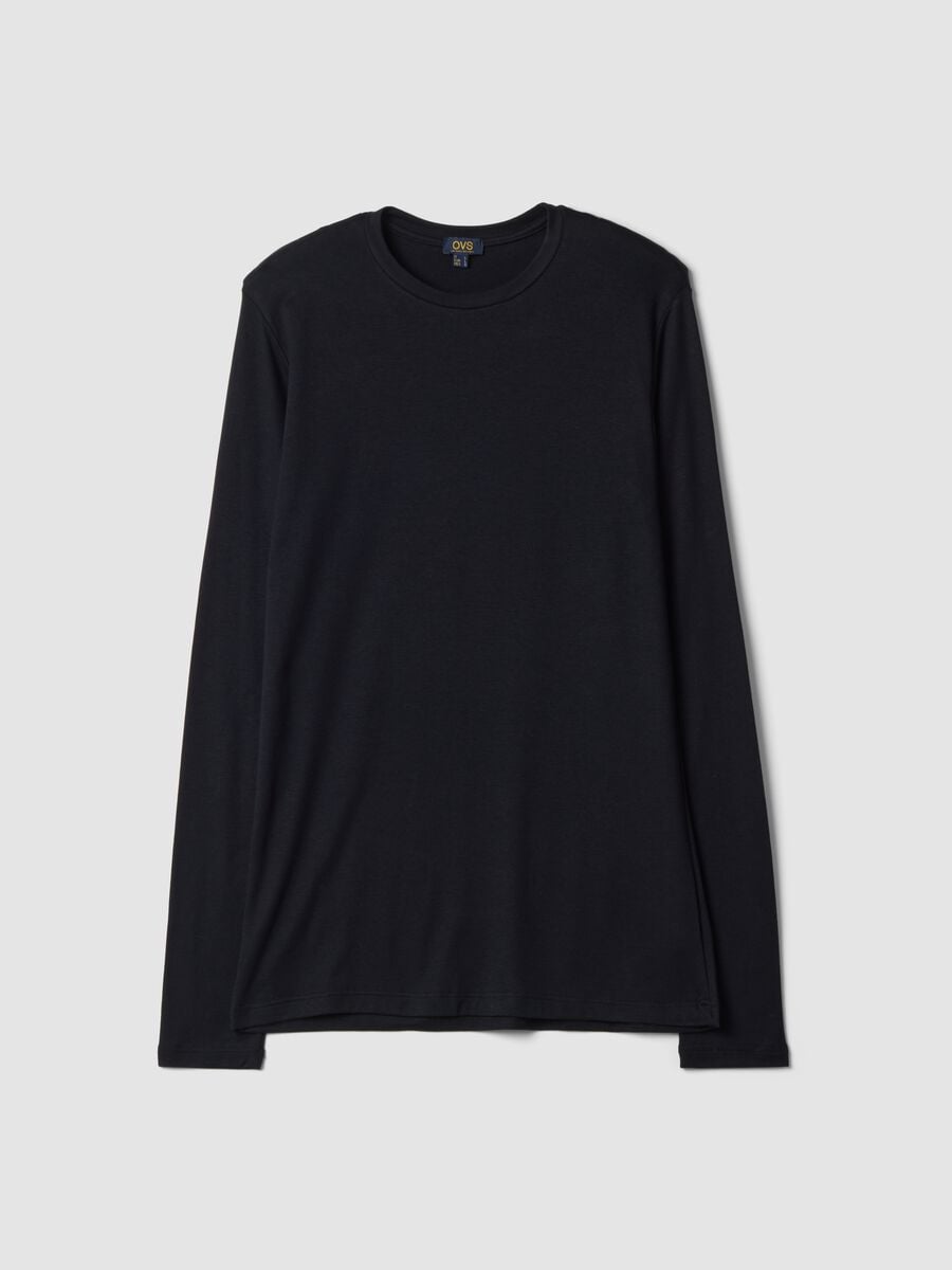 Black crew-neck T-shirt in stretch modal and cashmere, regular fit_0