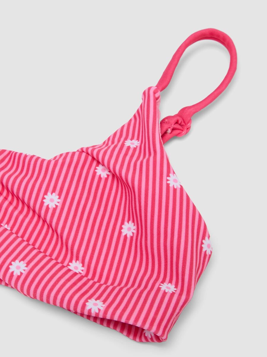 Pink striped stretch bikini with contrast flowers_2