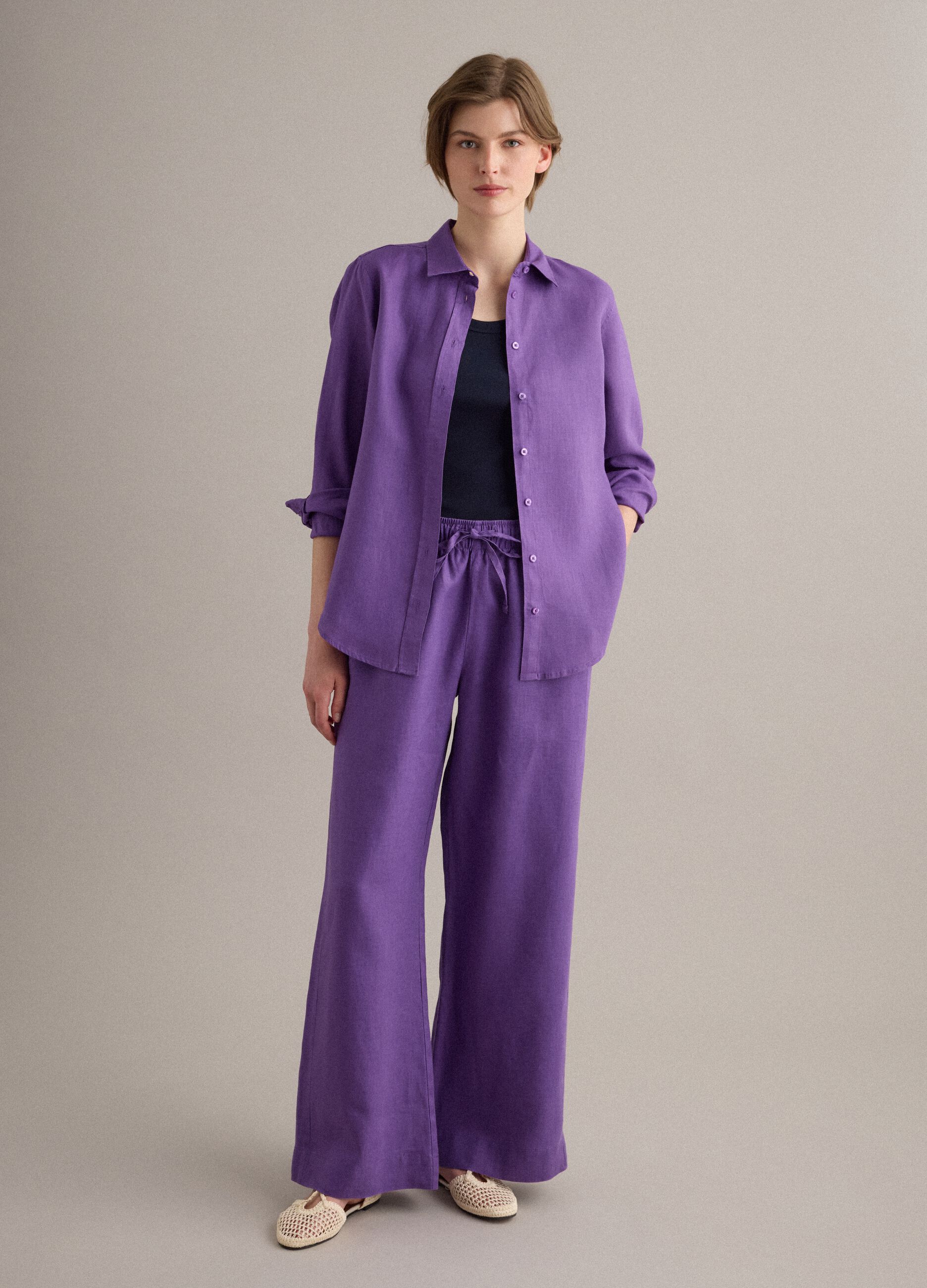 Purple pure linen regular fit shirt