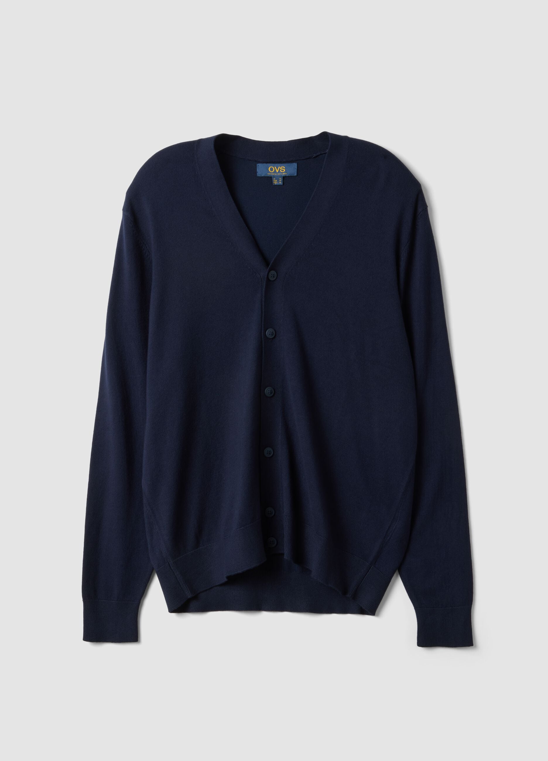 C&aacute;rdigan azul en mezcla de viscosa con cuello pico, corte regular