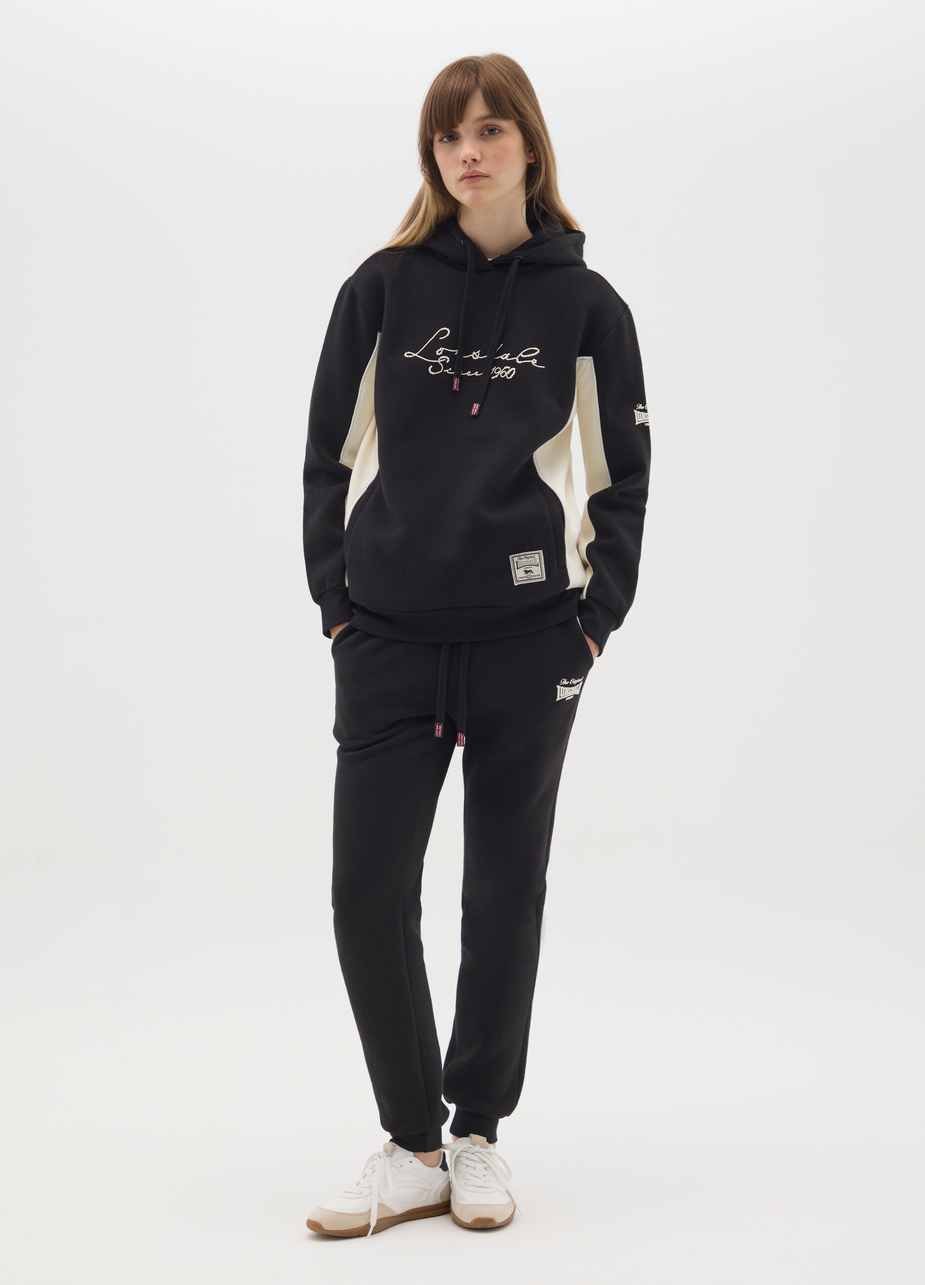 Black regular fit cotton blend trousers