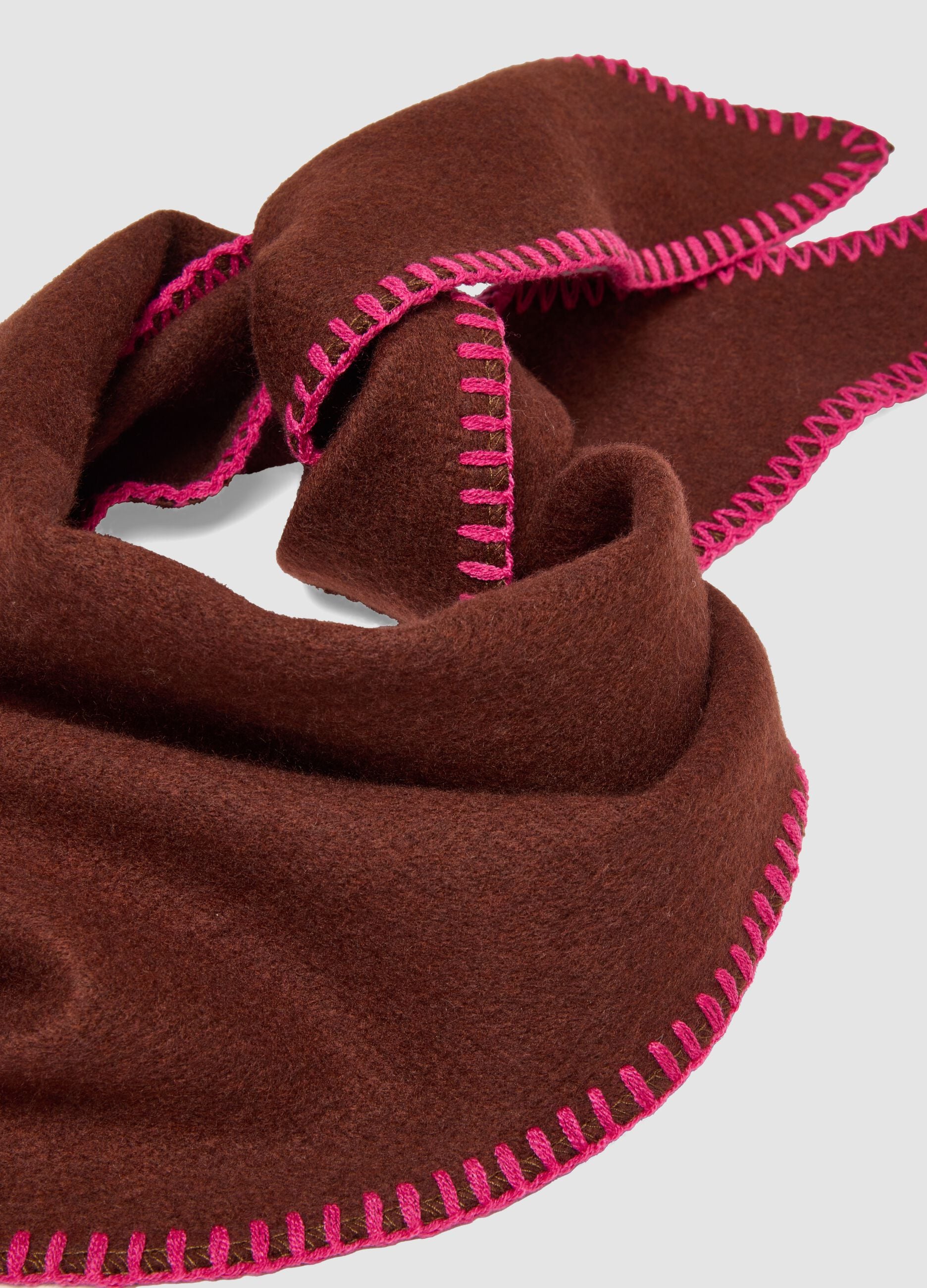 Brown viscose and wool blend scarf with contrast edging